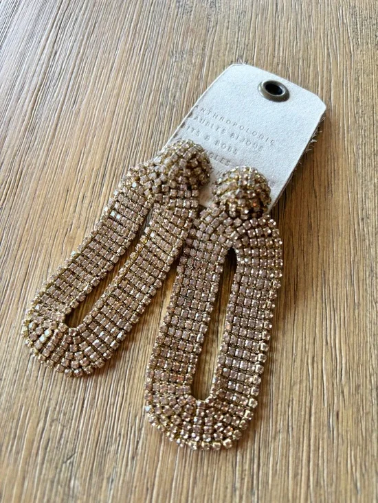 NEW Anthropologie gold beaded statement earrings - Picture 1 of 4